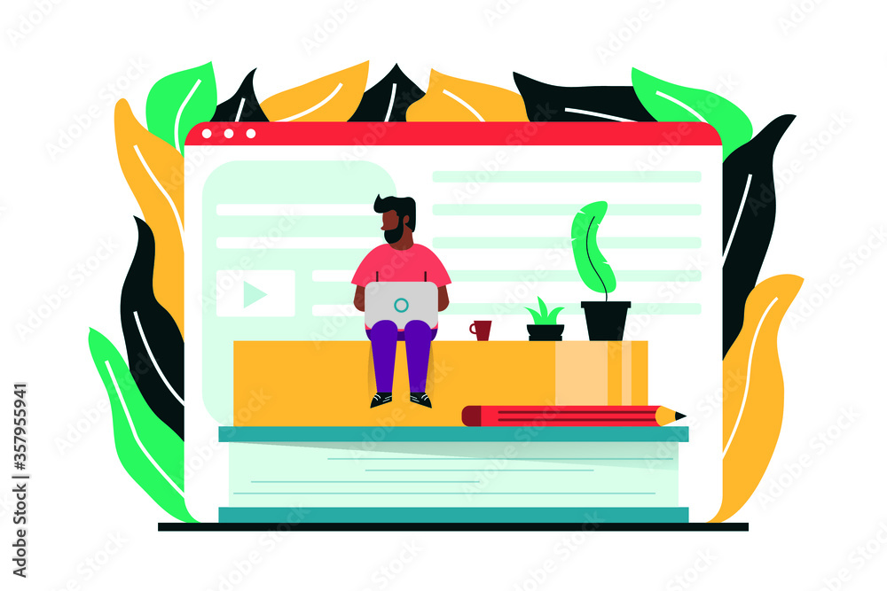 Vector,  flat design illustration of people, plants and work environments. 