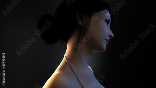 3D composite illustration of a beautiful girl smiling. Fashion. 3D rendering.