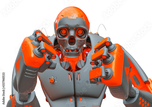 skull bot is doing a boxer pose in a white background photo