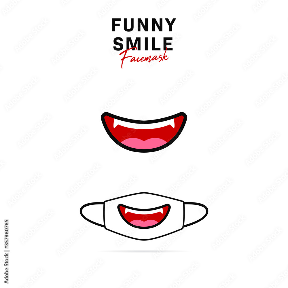 Face mask illustration design with smile evil sharp teeth monster mouth cute style Face mask illustration design with smile evil sharp teeth monster mouth cute style