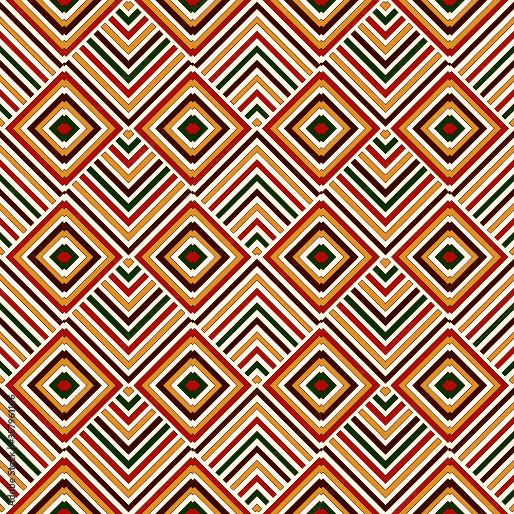 Seamless pattern in Christmas traditional colors. Bright ethnic ornamental abstract background.