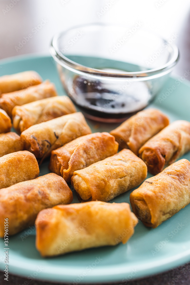 plant-based food, vegan spring rolls with soy sauce plant-based food, vegan spring rolls with soy sauce