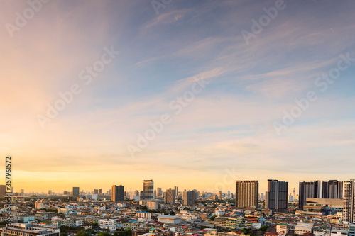 Morning time view of sunrise over Bangkok city, thailand