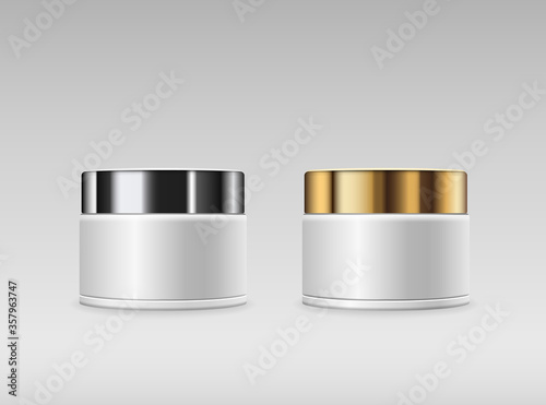 Cream Bottles collections, silver and gold cap products design on gray background, vector illustration