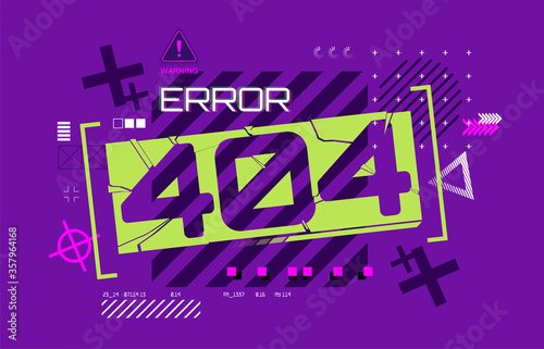 Web page design Error 404 in futuristic style. Page not found, Modern banner for you website. Flat Error 404 with technology background and modern shapes. Vector illustration 