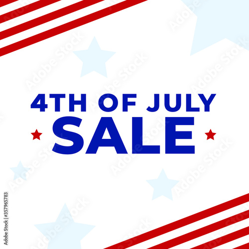 4th of July Celebration Holiday Sale Typography with Patriotic Stars and Stripes Background Texture, United States Independence Day Vector Graphic Illustration Web Template Square Banner Ad