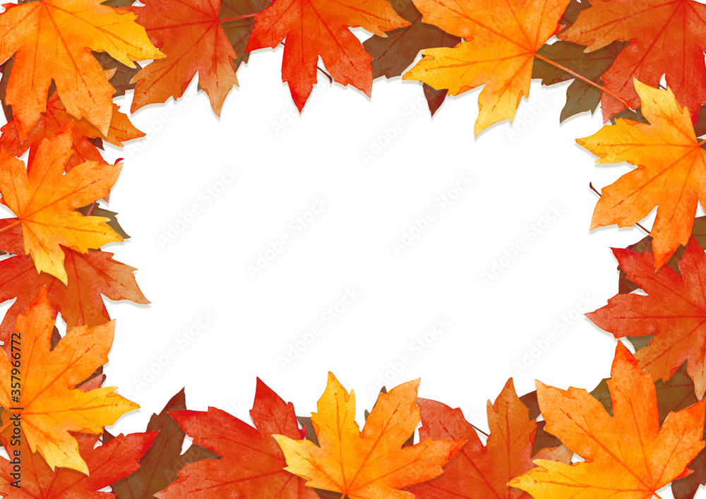 frame of red leaves in autumn concept isolated on white background. Flat lay, top view, copy space. frame of red leaves in autumn concept isolated on white background. Flat lay, top view, copy space.