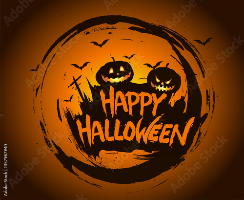 Happy Halloween Poster, night background with creepy pumpkins, illustration. vector elements for banner, greeting card Halloween celebration.