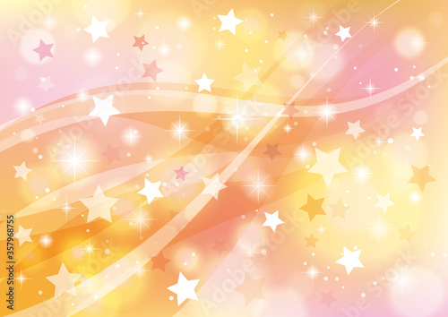 星とウェーブ　キラキラと光る抽象的な背景　オレンジ
