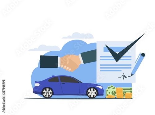 Car seller Deals, Buying and Sale Flat Illustration