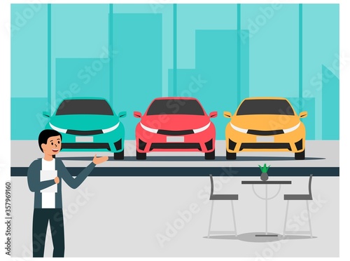 Cars Dealership Center Showroom Flat Illustration