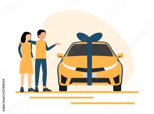 Car Prize for the lucky one Flat Illustration