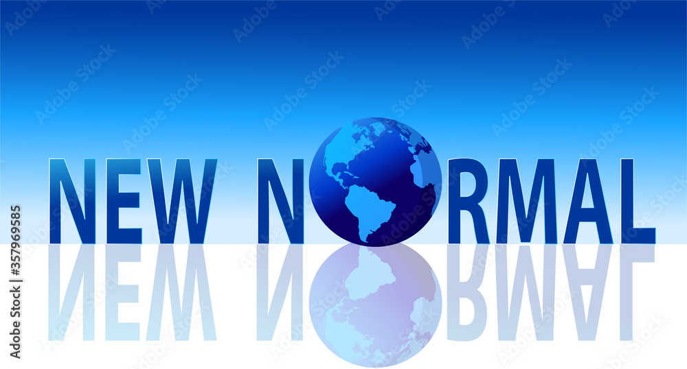 New normal lettering with reflection on blue background, New normal lifestyle concept after COVID-19 outbreak,vector illustration for graphic design,website or banner