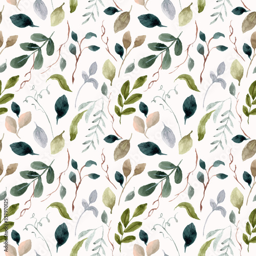 leaves and branches watercolor seamless pattern