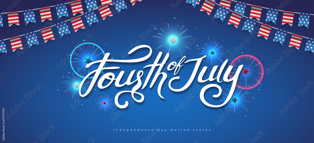 Independence day USA banner template fireworks background.4th of July ...