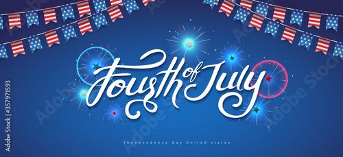 Independence day USA banner template fireworks background.4th of July celebration poster template.fourth of july calligraphy vector illustration .