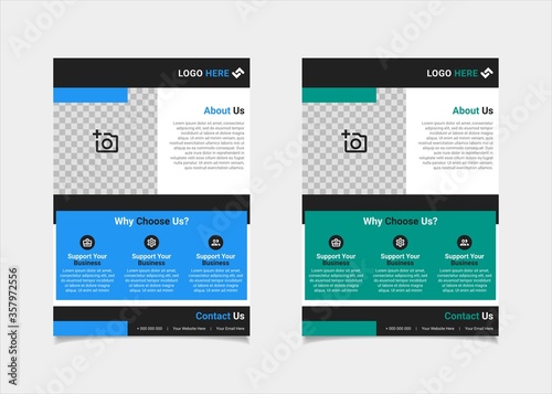 Business flyer template vector design, A4 brochure template blue and teal geometry shapes used for business poster layout, IT Company flyer, corporate banners, and leaflets