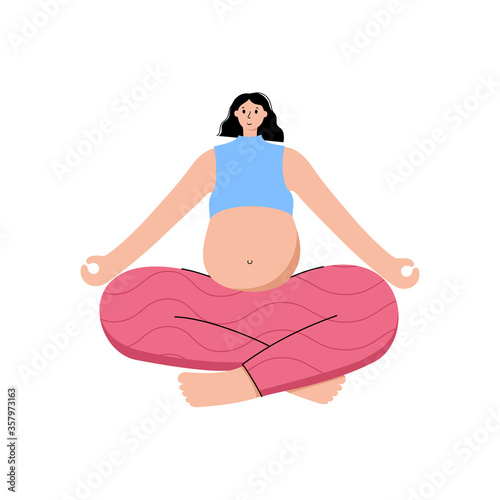 Yoga flat vector illustration. Healthy pregnancy.