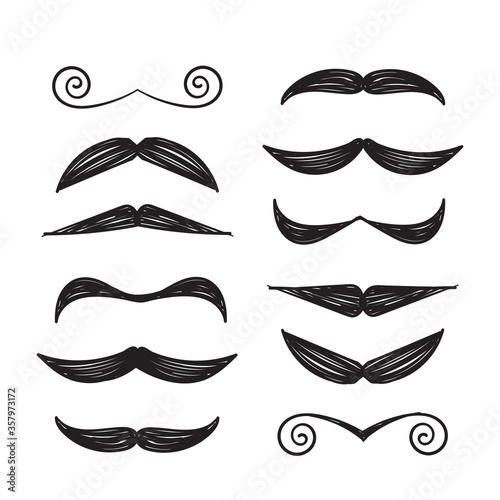 hand drawn mustache icon illustration doodle style vector