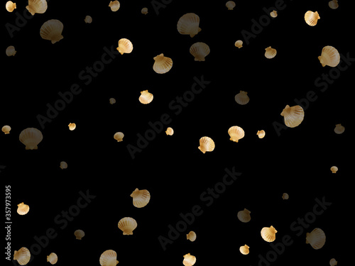 Gold seashells vector, golden pearl bivalved mollusks.