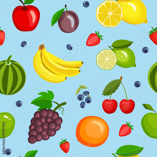 Fototapeta Naklejka Na Ścianę i Meble -  fruit pattern. cartoon style vector illustration