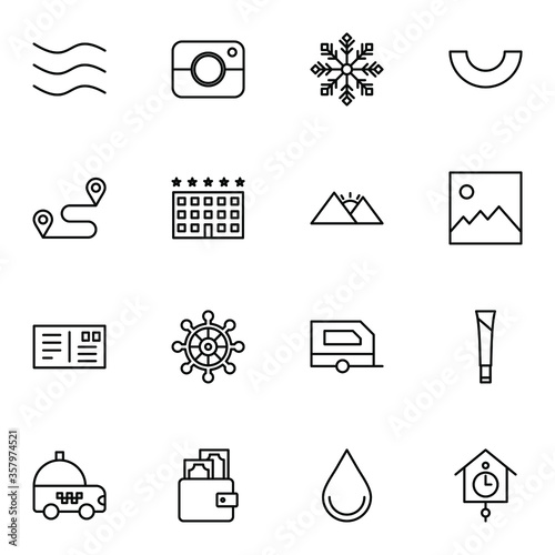 Holiday and travel icon set. Modern outline trip, journey, travelling icons sign. Simple icon vector illustration.