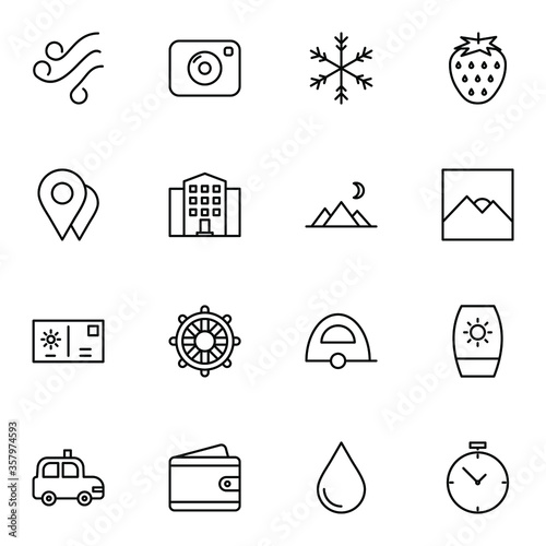 Holiday and travel icon set. Modern outline trip, journey, travelling icons sign. Simple icon vector illustration.