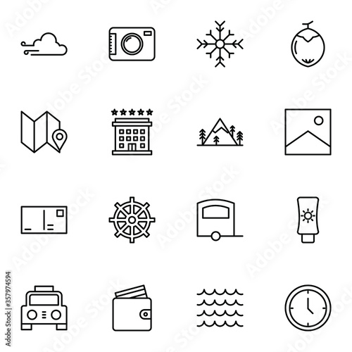 Holiday and travel icon set. Modern outline trip, journey, travelling icons sign. Simple icon vector illustration.