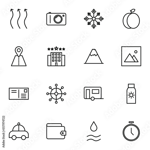 Holiday and travel icon set. Modern outline trip, journey, travelling icons sign. Simple icon vector illustration.
