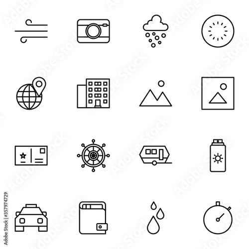 Holiday and travel icon set. Modern outline trip, journey, travelling icons sign. Simple icon vector illustration.