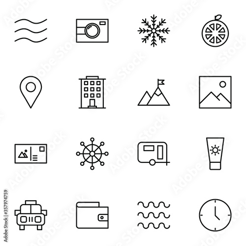 Holiday and travel icon set. Modern outline trip, journey, travelling icons sign. Simple icon vector illustration.