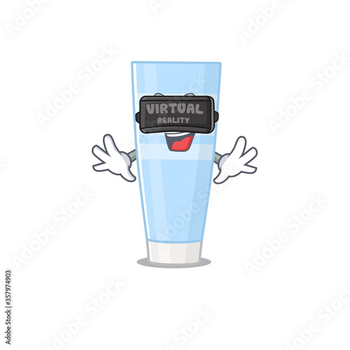 A cartoon image of eye cream using modern Virtual Reality headset