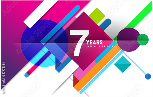 7th years anniversary logo, vector design birthday celebration with colorful geometric isolated on white background.