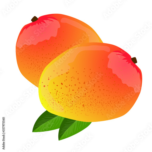 manga fruit with leaves on a white background