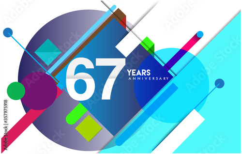 67th years anniversary logo, vector design birthday celebration with colorful geometric isolated on white background.