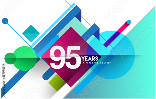 95th years anniversary logo, vector design birthday celebration with colorful geometric isolated on white background. photo