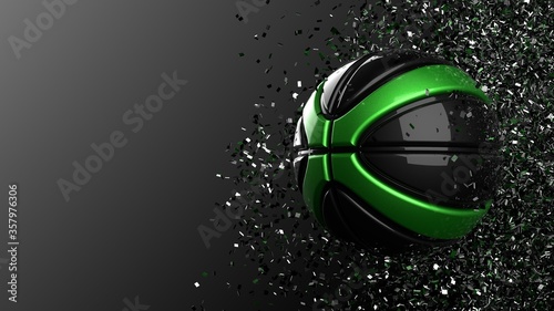 Black-Green Basketball with Particles. 3D illustration. 3D high quality rendering.