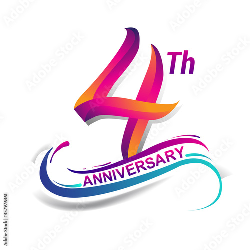 4th anniversary celebration logotype blue and red colored. Birthday logo on white background. © Vectorideas