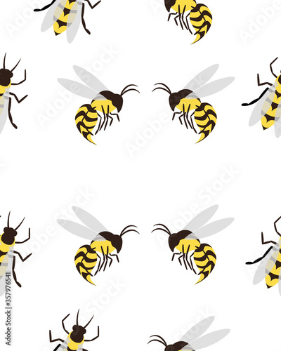 Bees  wasps and gadflies. Summer seamless pattern. Design for postcards  prints  clothes. Registration of medicines and cosmetics.