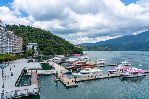 Sun Moon Lake Shuishe Pier in Sun Moon Lake National Scenic Area. Yuchi Township, Nantou County. The largest body of water in Taiwan photo