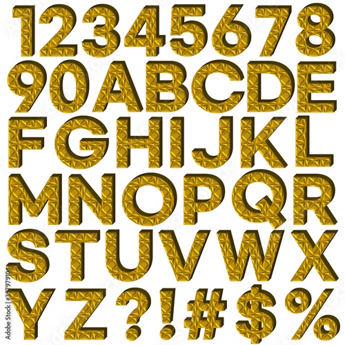 GOLD ABSTRACT ENGRAVED 3D TEXT NUMBER & ALPHABET SET