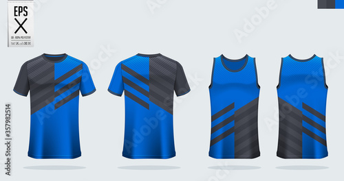 Black - Blue T-shirt sport, Soccer jersey, football kit, basketball uniform, tank top, and running singlet mockup.