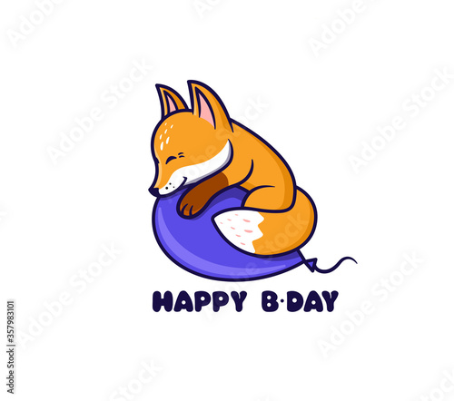 The logo Happy Birthday with fox. Logotype with funny anima