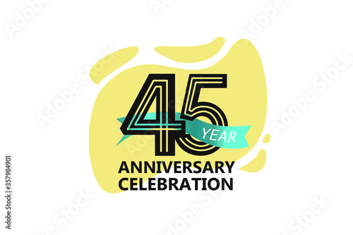 45 year anniversary, minimalist logo. jubilee, greeting card. Birthday invitation. year sign. Blue Ribbon space vector illustration on white background - Vector