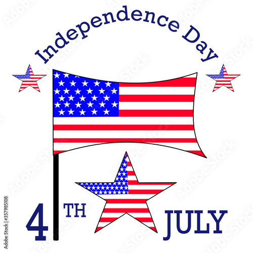 4th of july on Independence Day.Vector illustration for Fourth of July. USA flag and star on white background.