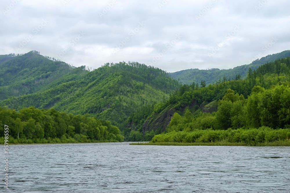 Mountain river valley. Koppi river. Sikhote-Alin mountain ridge. Khabarovsk region, far East, Russia.