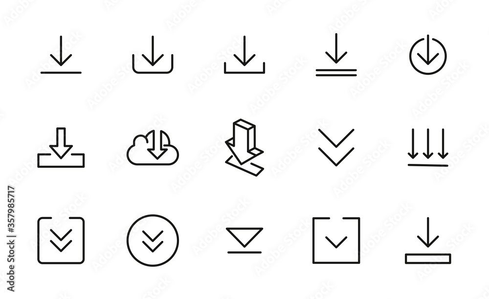 Αυτοκόλλητο Set of download icons in modern thin line style.