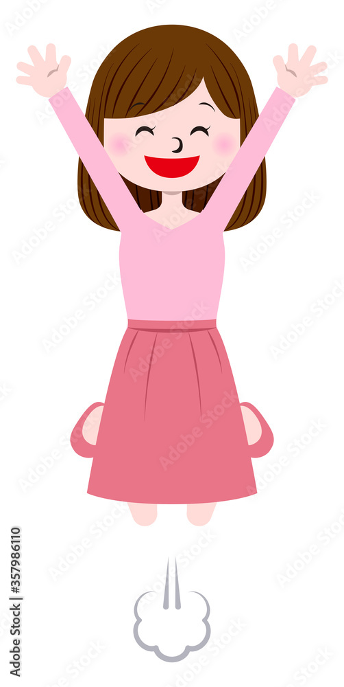 Illustration of a woman who jumps and rejoices Illustration of a woman who jumps and rejoices