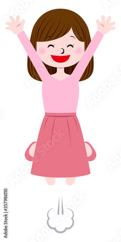 Illustration of a woman who jumps and rejoices