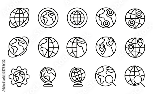 Simple set of globe related outline icons.